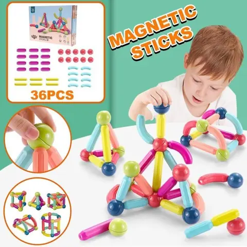 Ensemble de 36 bâtons de construction magnétiques pour jouets éducatifs avec aimant n8542
