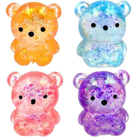 Jouet anti-stress squishy - JOZSI - 4 pièces - Ours de dessin animé - Bleu Rose Violet Orange - Matériau TPR