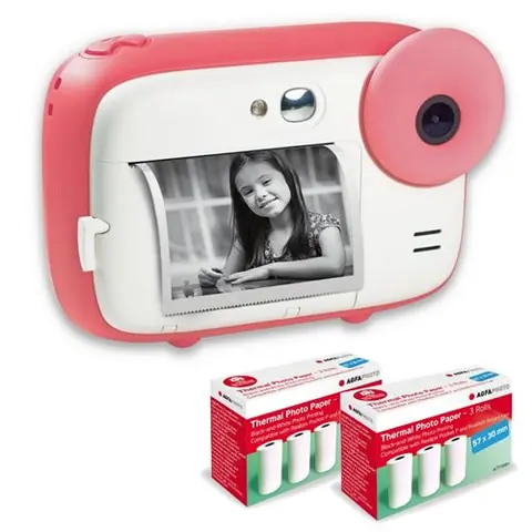 AGFAPHOTO Pack Realikids Instant Cam + 6 rouleaux Papier Thermique ATP3WH supplementaires - Appareil Photo Instantane Enfant, Ecran LCD 2,4', Batterie Lithium, Miroir Selfie et filtre photo - Rose