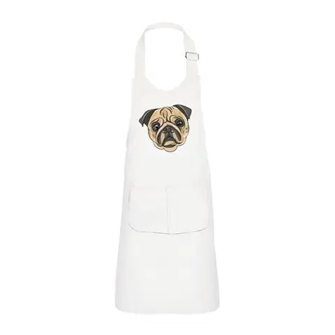 Fabulous Tablier Cuisine Enfant 2 Poches Blanc Carlin Pug Petit Chien Dessin - Haut de gamme
