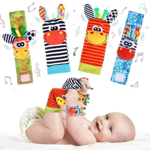 Ensemble hochet et chaussettes colorées pour poignet et pied jouets sensoriels doux pour nouveau-né pour