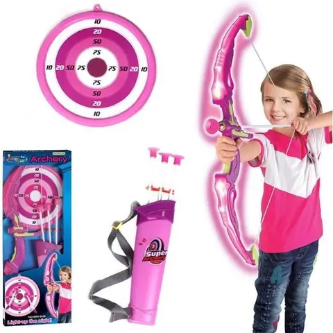 Jeu de tir à l’Arc pour Enfants - Rose - ABS - 63 * 25 * 5cm - Avec Flèches Carquois et Cible