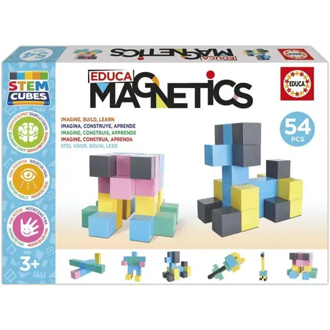 EDUCA Magnetics STEM Cubes - Jeu de construction magnétique - 54 pièces - Dès 3 ans - Formes 3D