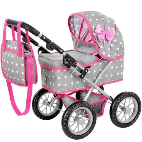 Poussette landau pour poupée pliable avec capote poignée réglable et sac - Kinderplay (KP0261S)