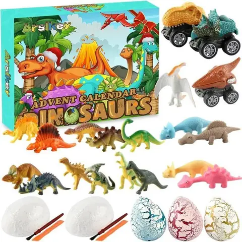 Calendrier de lAvent - Dinosaure - Compte à Rebours 24 Jours - Cadeau Surprise - Pour Enfants - Multicolore