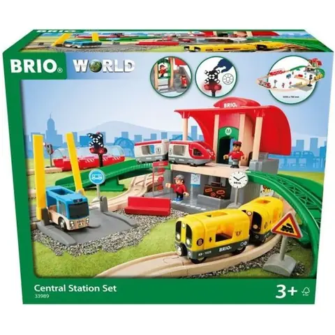 Circuit de train en bois BRIO - Gare centrale - Coffret complet 37 pièces - Mixte dès 3 ans