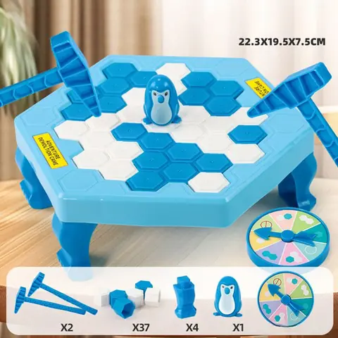 Jeu de société Sauvetage de pingouin duel (37 glaçons + 2 marteaux + 1 pingouin + 1 roulette) pour jeux familiaux et réflexion.