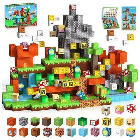 Bloc De Construction Magnétique -Construction Magnetique NABAN -Magnetic Building Blocks-150 Pièces -Cadeau pour Les Enfants 3 ans+
