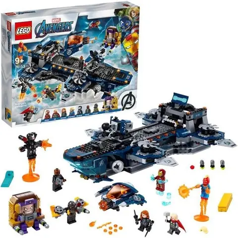 LEGO® Marvel Super Heroes 76153 Lhéliporteur des Avengers Mini-Figurines Iron Man Thor et Captain Marvel Jouet Enfant 9 ans et +