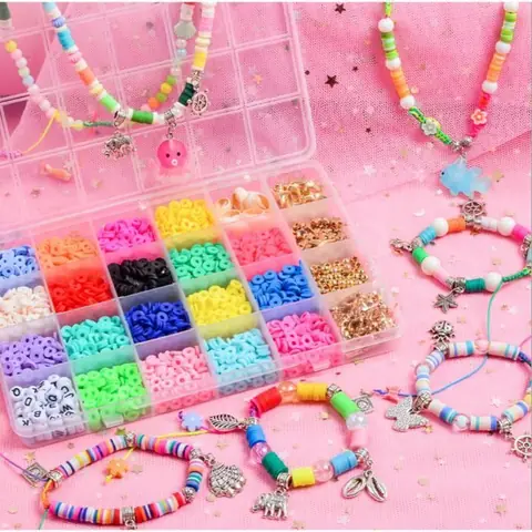 Kit de fabrication de bijoux - ZGEER - Bracelet et collier - 24 perles colorées - Pour enfants - Multicolore