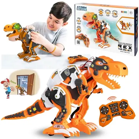 Xtrem Bots - Robot DINOSAURE interactif pour apprendre la programmation LUMIÈRE SON Rex The Dinobot 6+