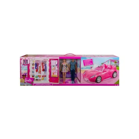 coffret Barbie 4 en 1 : Cabriolet + Dressing + Poupée + Ken - Accessoires - Set Poupée Mannequin + 1 Carte Tigre