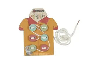 Jeu d'adresse pour apprendre à coudre des boutons en bois avec ses cartes illustrées -  -