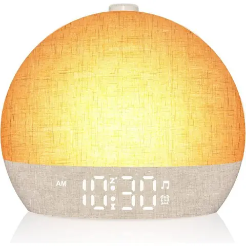 Réveil Simulateur dAube - 7 Sonneries 20 Niv. Lum 30 Sons Naturels - Snooze Minuteur Veilleuse 12C pour Enfant/Adulte