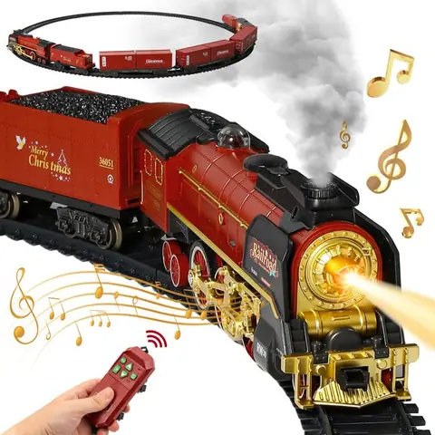 Train Jouet - Jouet De Train Électrique À Vapeur - 5 Wagons - Sons et lumières - Fumée authentique