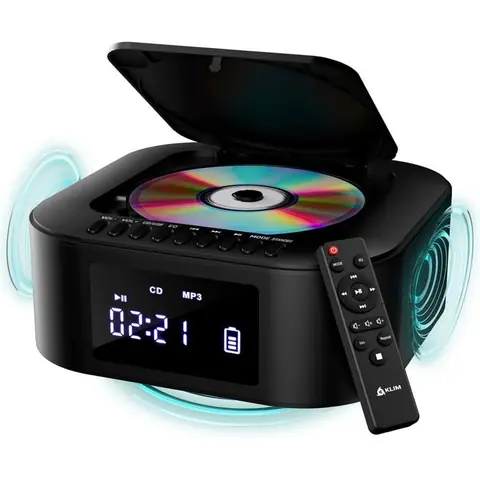 Boombox E1 Radio CD Portable avec Subwoofer Extra Bass FM Bluetooth USB MP3 Batterie Rechargeable