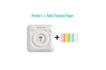 Mini imprimante photo thermique portable bluetooth 58 mm avec 4 rouleaux de papier d'impression -blanc