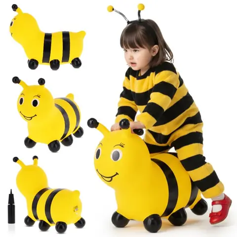 Animal sauteur gonflable - Jouet à sauter - Chenille jaune - de 12 mois - caoutchouc de haute qualité - pompe incluse