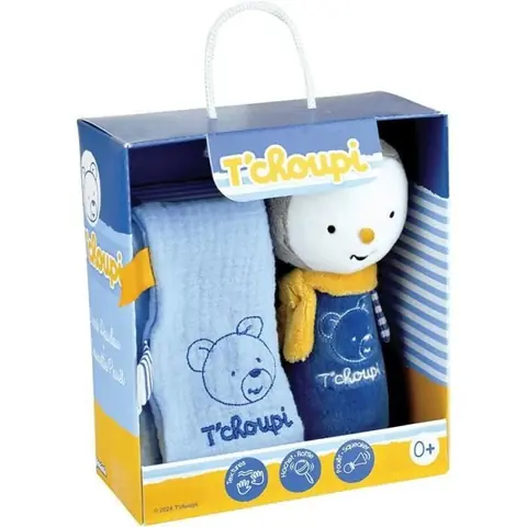 Tchoupi Baby Coffret Naissance avec Doudou et Peluche Hochet +/- 25 cm - JEMINI - Idéal pour un cadeau de naissance.