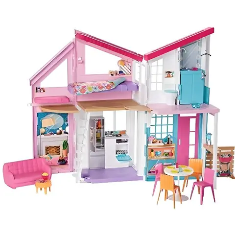 Maison à Poupées - Barbie - Malibu - 2 Étages - Plus de 15 Accessoires - Jouet pour Enfant