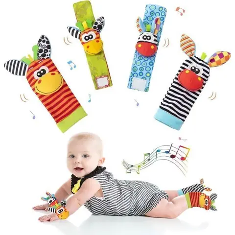 Hochet bébé Bébé Poignet et Chaussettes Hochet jouet eveil bebe montessori - Motif Animal Mignon Idéal Cadeau - 0 à 12 Mois