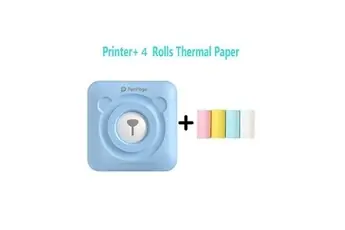 Mini imprimante photo thermique portable bluetooth 58 mm avec 4 rouleaux de papier d'impression -bleu