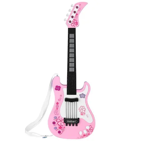 Jouet de guitare basse multifonction pour enfants instrument de musique léger pour enfants rose