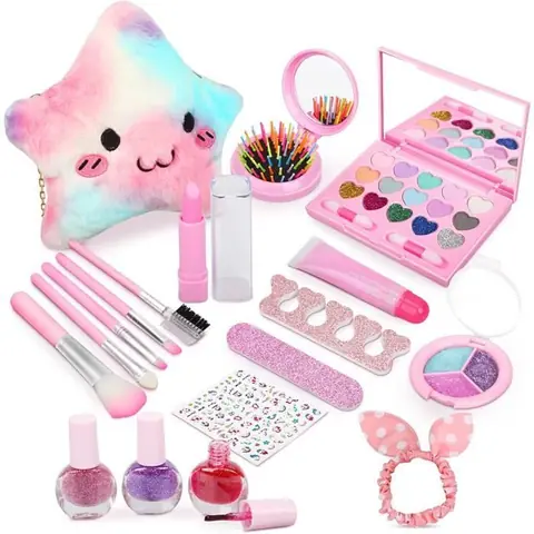 Maquillage Enfant Jouet - ZGEER - Ensemble complet de cosmétiques - Trousse Lavable - Sac en Peluche - Fille