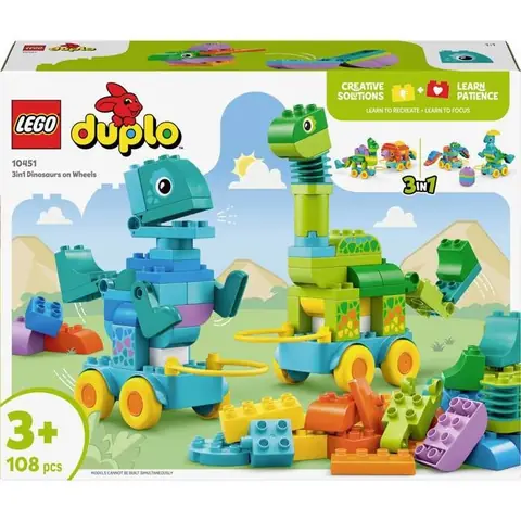 Jouet - LEGO DUPLO - 10451 - Dino sur roues - 3 en 1 - Pour enfants à partir de 2 ans