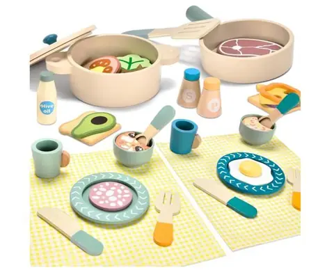 Jouet de cuisine en bois - Set 35 pièces - Bois naturel - Dès 3 ans - Ustensiles réalistes