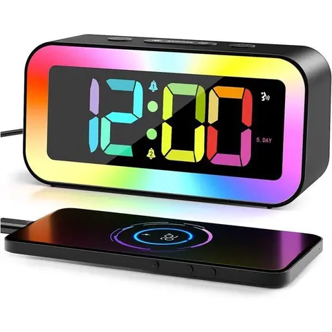 Réveil Numérique Reveil Enfant Lumineux avec Veilleuse 7 Couleurs LED Horloge Digitale Ado Reveil Matin avec 2 Modes dAlarme