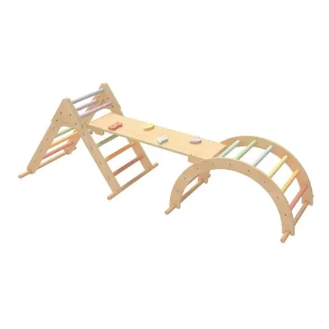 Structure descalade - SUNNY - S010.010.02 - 3-en-1 (triangle/mur/bascule) - Bois massif - Montessori 3-6 ans