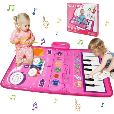 Jeu Musical bébé 1 an - Tapis de Danse Tambour 2 en 1 - Jouet Educatif Cadeau Filles 2 3 Ans
