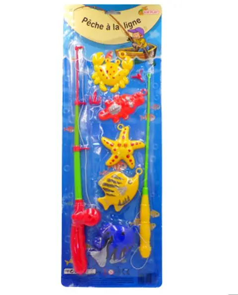 Jeu de pêche à la ligne - 2 cannes - 5 poissons en plastique - 40 cm