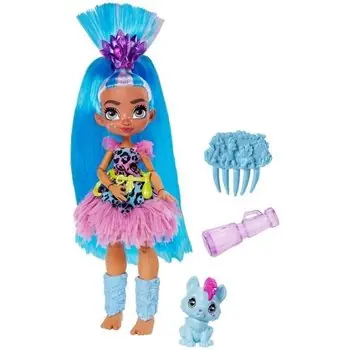 CAVE CLUB Poupée Tella 20 cm avec accessoires et son animal de compagnie préhistorique Hunch