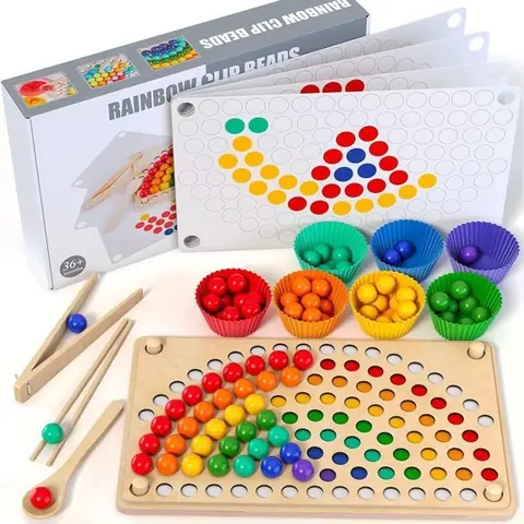 Jouet en Bois - Puzzle Montessori - Motricité Fine - Coloré - 3 Ans et Plus