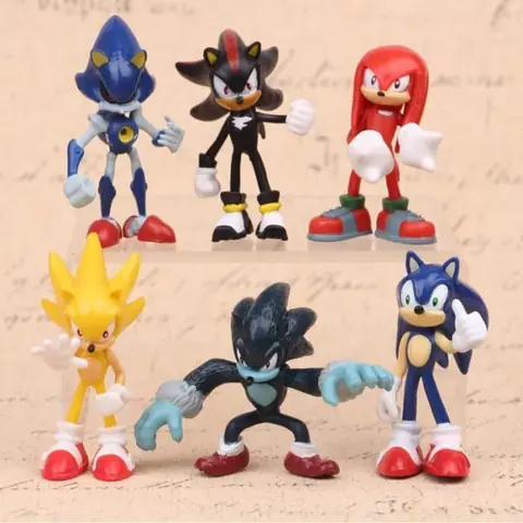 Figurine Sonic the Hedgehog Collection - 6 pcs - Jouet PVC - Taille 5-7 cm - Bleu - Mixte