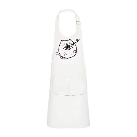 Fabulous Tablier Cuisine Enfant 2 Poches Blanc Chat Pusheen Pelotte de Laine Dessin Kawai - Haut de gamme