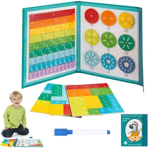 Jeu éducatif Mathématiques - Fractions Aimantées - Jouet Montessori - Couleurs vives et chiffres contrastés