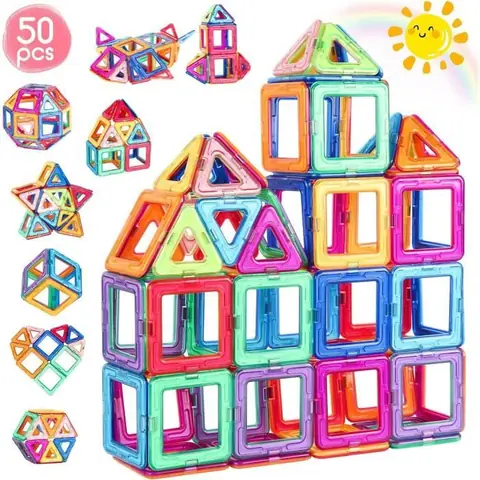 Jeux éducatifs - DARMOWADE - Blocs de Construction Magnétiques - 50 pièces - Portable - Flexible