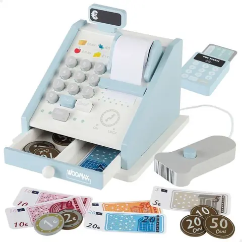 Commercant - marchande Colorbaby - 49332 - WOOMAX Boite enregistreuse de Jouet en Bois de dataphone et dargent +3 Ans