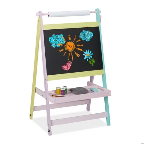 Relaxdays Tableau pour enfants deux en un 90 x 56 x 42 cm rouleau de papier craie dessin dimensions multicolore