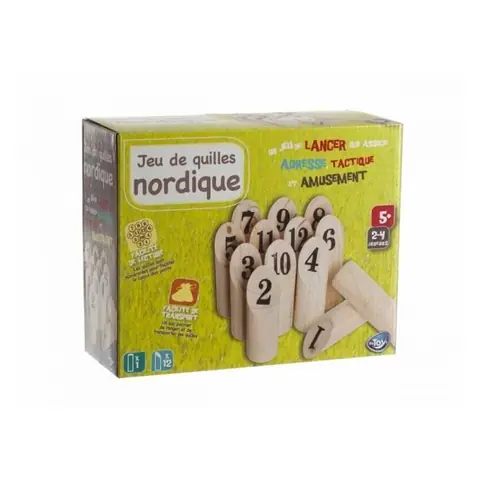 Jeu de quilles en bois - Nordique - 12 quilles numérotées - Pour adultes et enfants à partir de 5 ans