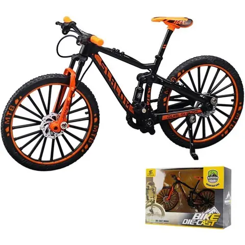 Modèle de vélo jouet de VTT mini vélo vélo de montagne miniature pour garçons et filles cadeau pour enfants (noir et orange)