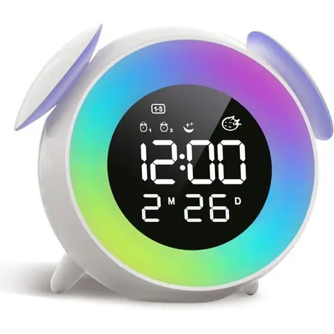 Reveil Enfant avec Veilleuse 15 Couleurs Snooze 2 Alarme Mode Semaine/Week-End Reveil Numérique pour Filles et Garçons