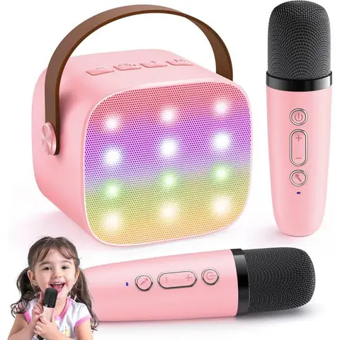Micro Karaoke Enfant sans Fil avec 2 Micro Micro Karaoke Enfant Cadeau Fille 4-12 Ans Anniversaire Jouet Fille pour Enfant
