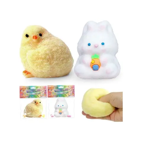 Jouet antistress - Taba Squishy Poussin et Lapin - Lot de 2 - TPR non toxique - Texture gélatineuse