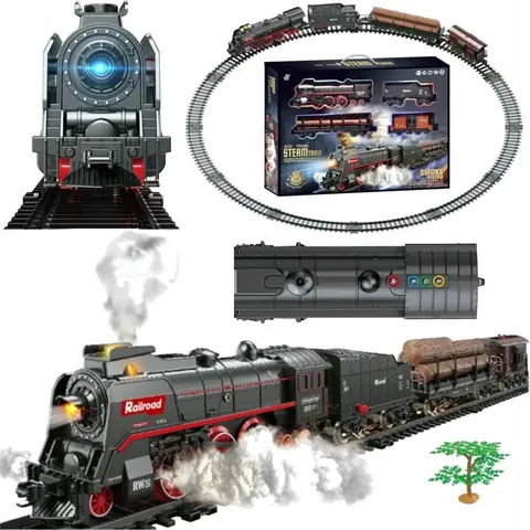 Train électrique locomotive à vapeur - Luxma - 3 wagons - Longueur totale 80 cm - Locomotive 21 5 x 10 cm