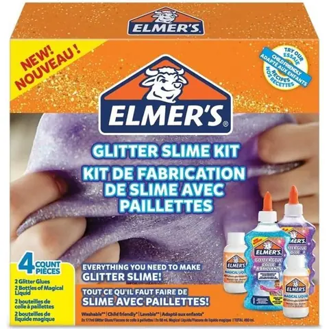 ELMERS Kit de fabrication de slime pailleté 2 flacons de colle à paillettes de 177 ml 2 flacons de liquide magique de 68 ml