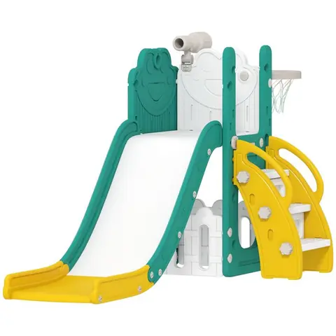 Toboggan pour tout-petits - AIYAPLAY - 5 en 1 - avec panier de basket structure descalade télescope et boîte de rangement - jaune